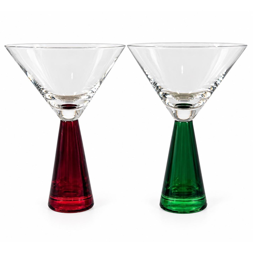 Artland Prescott Martini Glasses Red Green Stems Set of 2 Holiday Barware